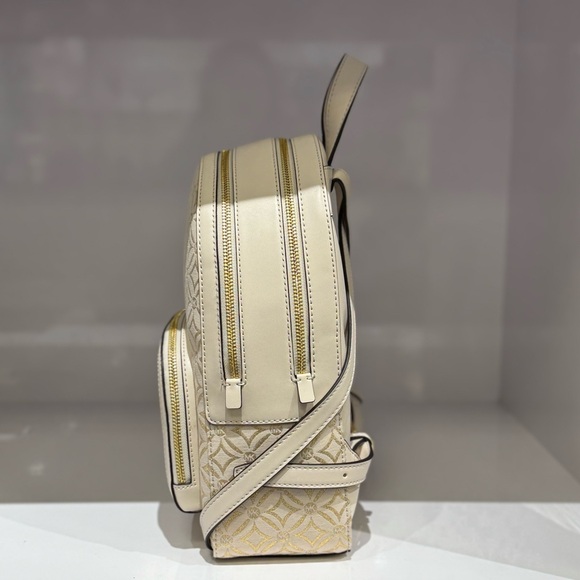 Michael Kors Jaycee Medium Backpack MK Graphic Logo Glitter Gold/Light Cream - Picture 5 of 13
